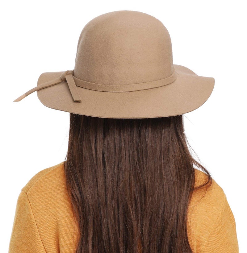 Bienvenu Kids Girl's Vintage Dome Wool Felt Bowler Cap Floppy Hat Bow,Camel - Image 5