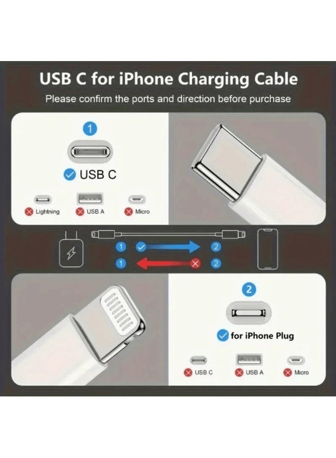 كابل USB-C إلى Lightning: كابل Type-C إلى Lightning، سهل الحمل، حماية من الدوائر القصيرة، 220-240 فولت، كابل شحن للهاتف، تصميم أنيق، كابل متين، شحن سريع لأجهزة iPhone 14 و13 و12 و11/Mini/Pro/ProMax وiPad، - أبيض، شاحن هاتف، متوافق مع الأجهزة، تصميم مضغوط، هيكل قوي، موصل معزز، عشاق التقنية، مالكي أجهزة iPad - Image 2