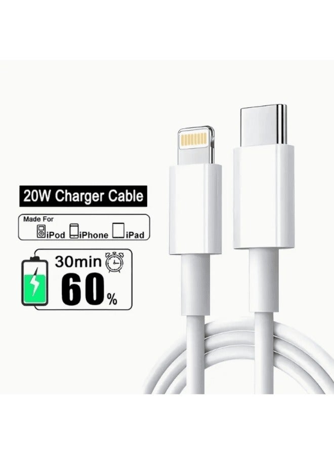 كابل USB-C إلى Lightning: كابل Type-C إلى Lightning، سهل الحمل، حماية من الدوائر القصيرة، 220-240 فولت، كابل شحن للهاتف، تصميم أنيق، كابل متين، شحن سريع لأجهزة iPhone 14 و13 و12 و11/Mini/Pro/ProMax وiPad، - أبيض، شاحن هاتف، متوافق مع الأجهزة، تصميم مضغوط، هيكل قوي، موصل معزز، عشاق التقنية، مالكي أجهزة iPad - Image 1