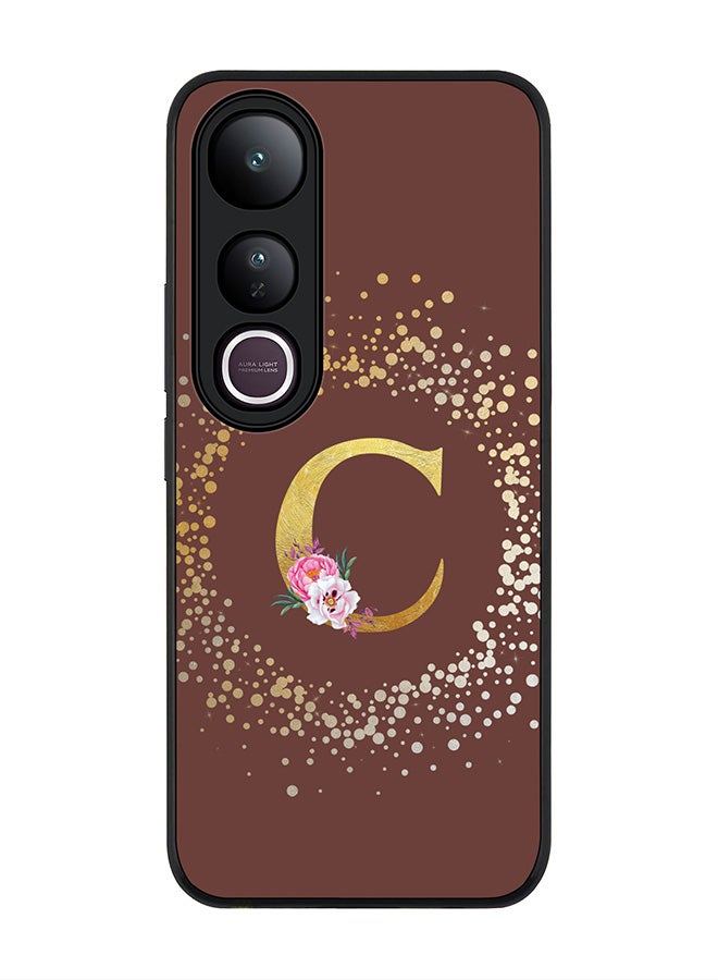 Stylizedd For vivo V50 Lite Case,Slim fit Camera Protection, Shockproof Thin Phone cover  - Custom Monogram Floral - C  (Brown )