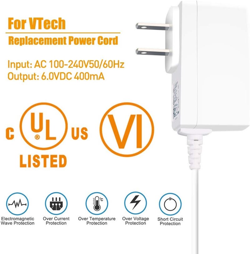 PLUSPOE Power Cord for VTech DM221 DM221-2 DM223 DM251(Parent & Baby Units) Sound Audio Baby Monitor Charger Power Adapter UL Listed, More with DM111 DM112 DM222 DM271 (Parent Unit ONLY), DC 6.0V 6.6ft - Image 3