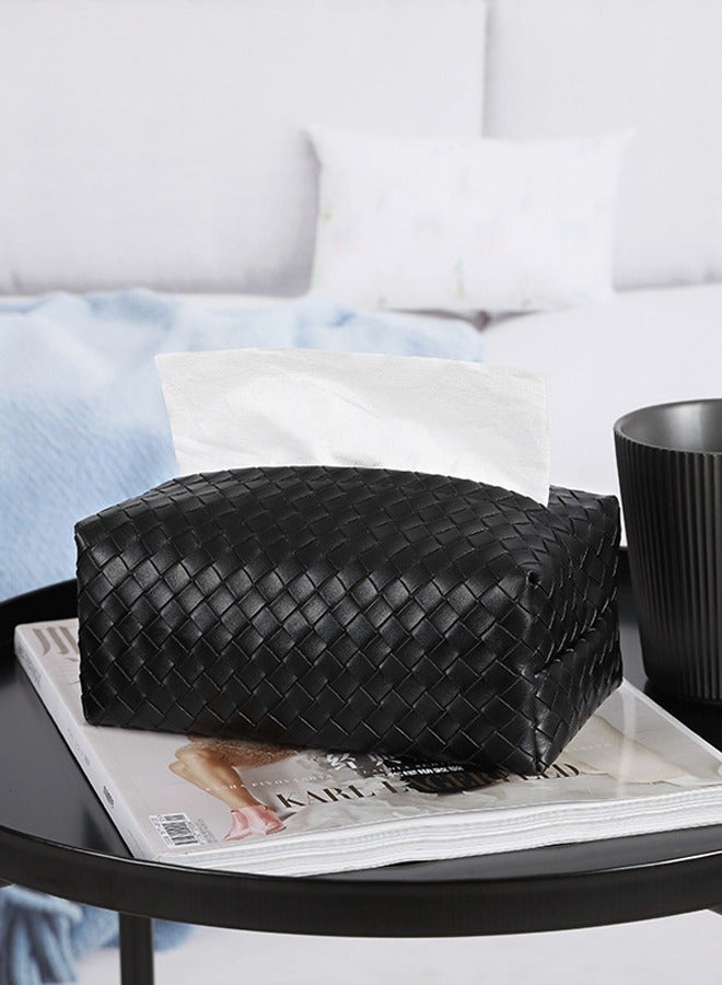 فلاي رود أغطية علب مناديل ورقية مستطيلة الشكل مستطيلة الشكل مكعبة من الجلد الصناعي منسوجة من الجلد الصناعي لأغطية علب المناديل الورقية المنسوجة لحامل صينية تنظيم صينية للمنزل مكتب مكتب مكتب ديكور حمام السيار - Image 3