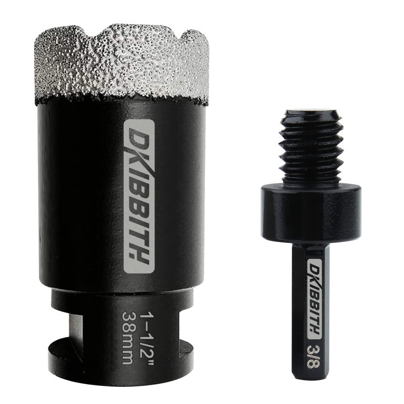 Dry Diamond Core Drill Bits 112 Inch Tile Hole Saws for Porcelain Ceramic Tile Granite Marble Stone Brick Hole Saw 38mm with 5811 Thread Plus 38 Inch Hex Shank Adapter