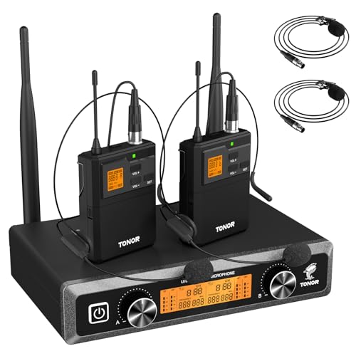 TONOR UHF Wireless Microphones System with Headset/Lavalier Lapel Mics, Bodypack Transmitter, Receiver, 2 * 15 Channels, 60 m/200ft Range for Live Singing Karaoke Church Party DJ, 2 Bodypack Mics - Image 1