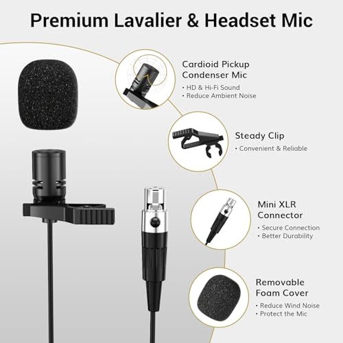 TONOR UHF Wireless Microphones System with Headset/Lavalier Lapel Mics, Bodypack Transmitter, Receiver, 2 * 15 Channels, 60 m/200ft Range for Live Singing Karaoke Church Party DJ, 2 Bodypack Mics - Image 5