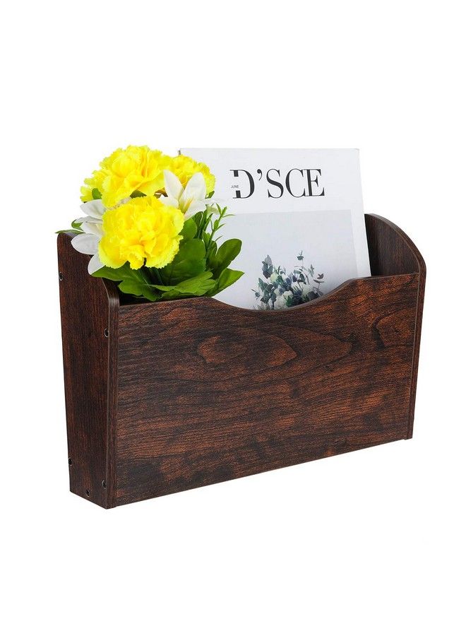 PAG Wall File Holder Wall Mounted Wood Hanging File Organizer For Office 2 Pockets Brown - Image 3