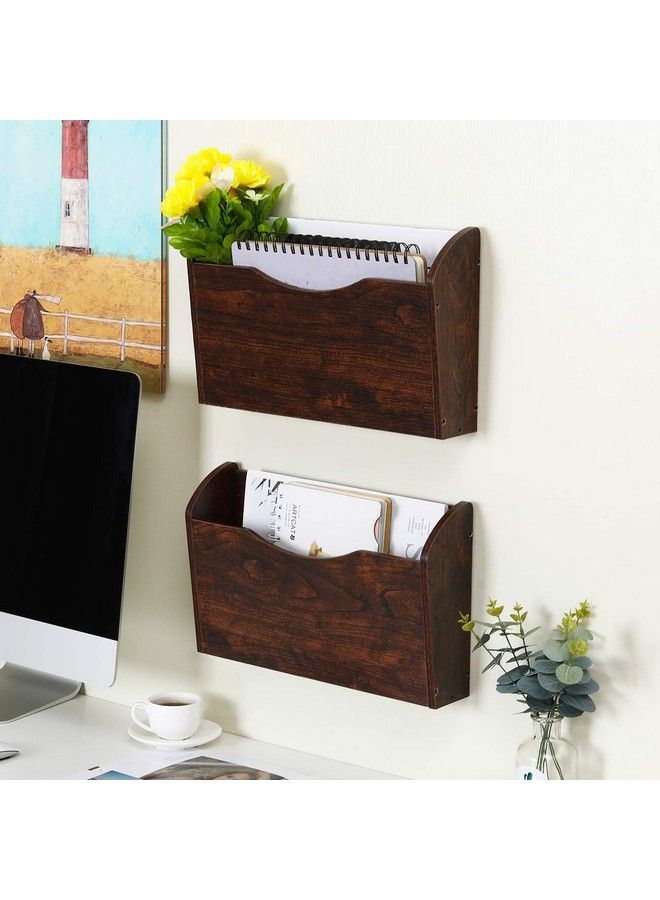 PAG Wall File Holder Wall Mounted Wood Hanging File Organizer For Office 2 Pockets Brown - Image 5