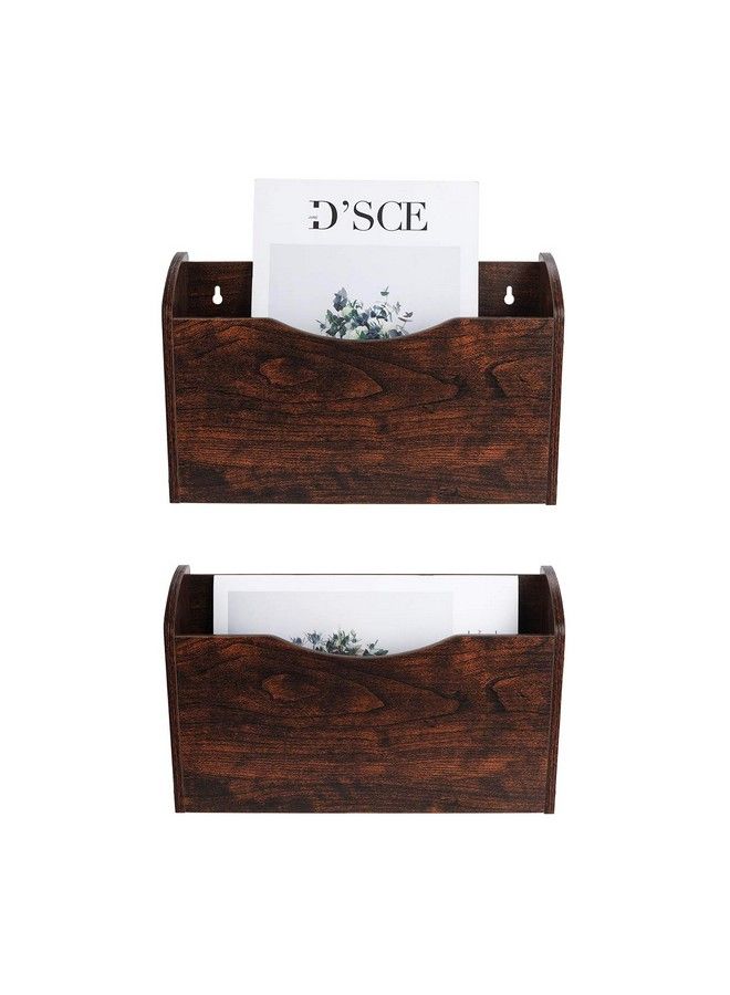PAG Wall File Holder Wall Mounted Wood Hanging File Organizer For Office 2 Pockets Brown - Image 1