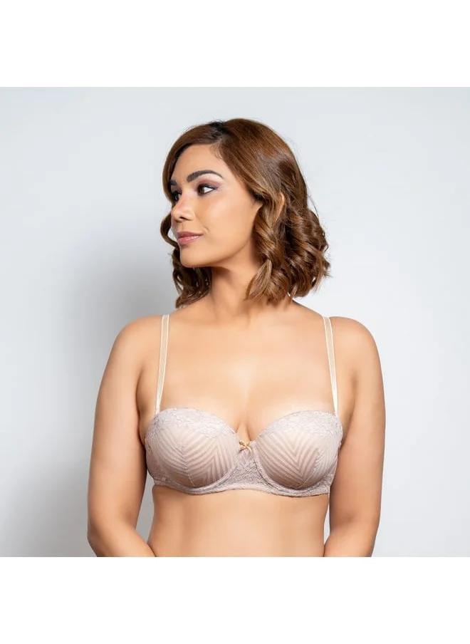 Aadaraya Aadaraya Lace Detail Balconette Bra with Hook and Eye Closure