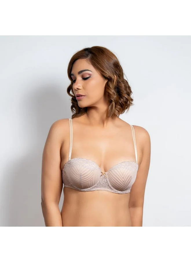 Aadaraya Aadaraya Lace Detail Balconette Bra with Hook and Eye Closure