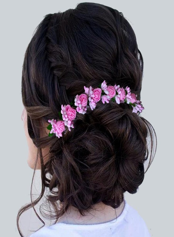 Hair Flare Rose Flower Hair Vein/Juda Bun Pin/Small Rose Tiara Hair Accessories for Women and Girls - 2568, Baby Pink - Image 2
