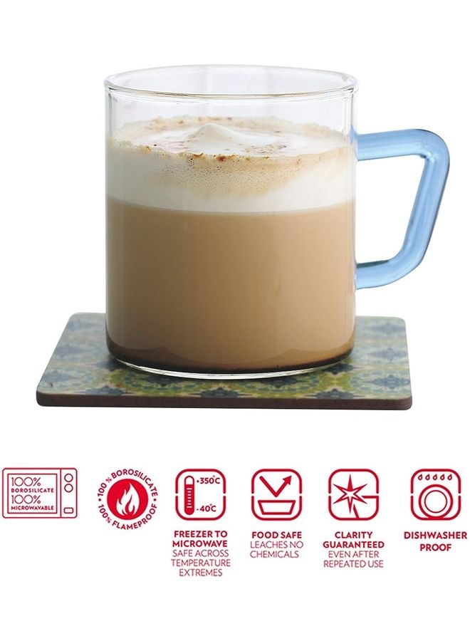 BOROSIL Vision Classic Mug Set Of 6, Blue Handle, Microwavable White - Image 2