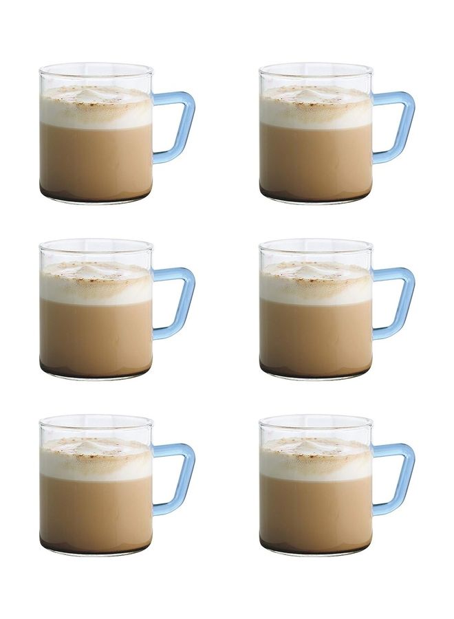 BOROSIL Vision Classic Mug Set Of 6, Blue Handle, Microwavable White - Image 1