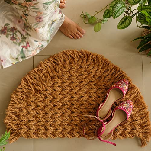 ATMAH Handwoven Coir Rope Mat with Fringes (Size 45cm x 75cm) - Image 1