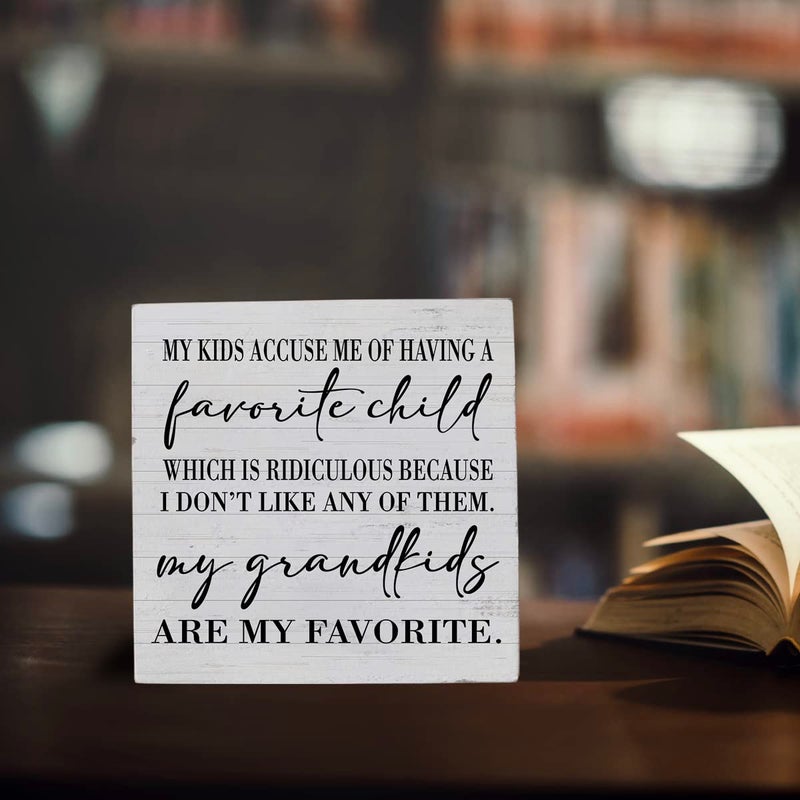 HTBIG Wooden Box Sign  Grandma's Favorite Grandkids  5.1 x 5.1 x 1.2 inches  Rustic Decorative Signage for Home  Office  Desk - Image 4