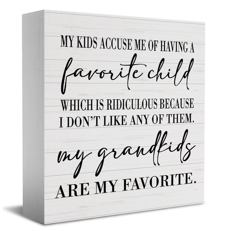HTBIG Wooden Box Sign  Grandma's Favorite Grandkids  5.1 x 5.1 x 1.2 inches  Rustic Decorative Signage for Home  Office  Desk - Image 1