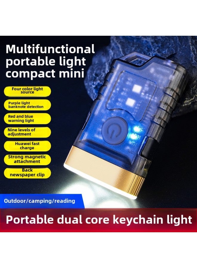 Portable Mini Key Chain Flashlight TYPE-C Charging Multi-function Red And Blue Warning Magnetic Cap Clip Lamp-Color:A-11 Keychain Hat Clip Light  - Image 3