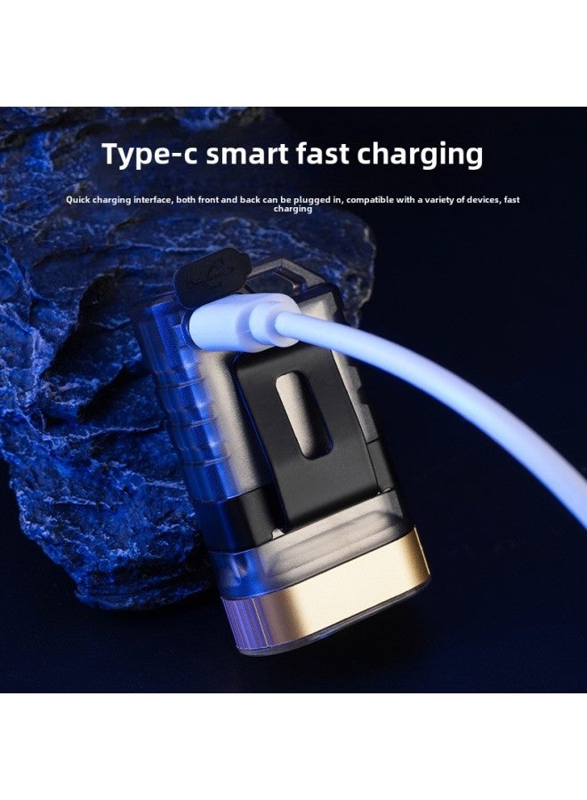 Portable Mini Key Chain Flashlight TYPE-C Charging Multi-function Red And Blue Warning Magnetic Cap Clip Lamp-Color:A-11 Keychain Hat Clip Light  - Image 4