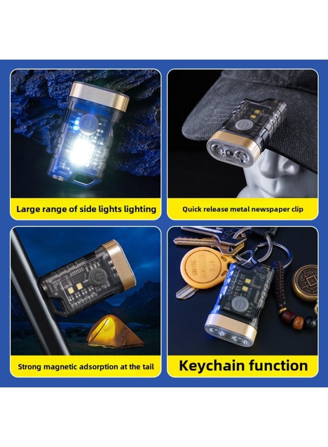 Portable Mini Key Chain Flashlight TYPE-C Charging Multi-function Red And Blue Warning Magnetic Cap Clip Lamp-Color:A-11 Keychain Hat Clip Light  - Image 5