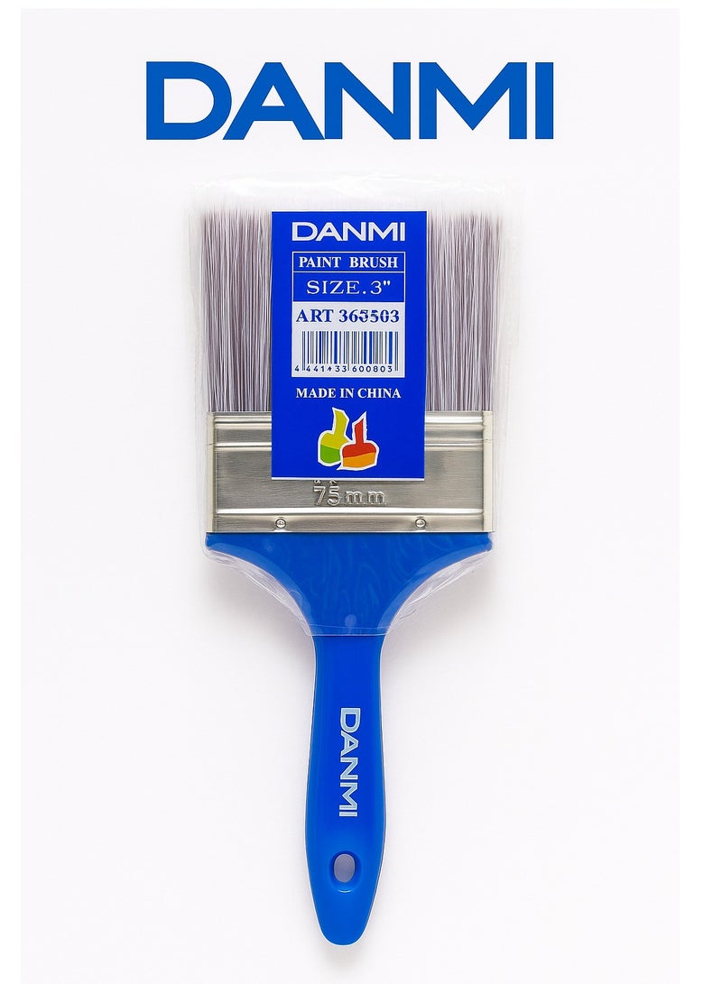 DANMI 2-Piece Set – DANMI Paint Brushes (3" + 2.5") – Blue Plastic Handles with Metal Ferrules, Dual Rivets – ART:360503 + ART:360525 – Made in China - Image 3
