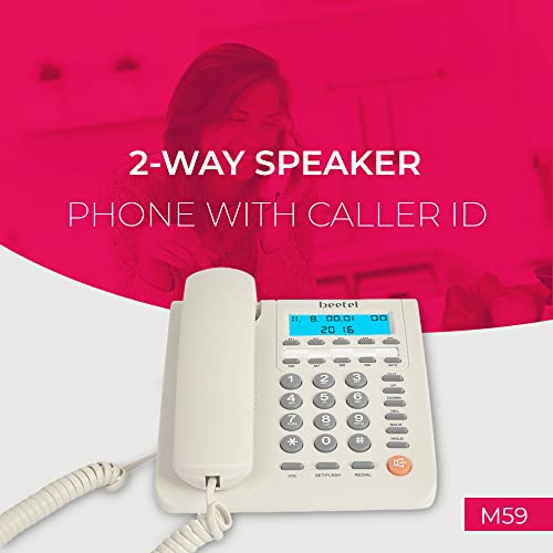 Beetel M59 Caller ID Corded Landline Phone with 16 Digit LCD Display & Adjustable contrast,10 One Touch Memory Buttons,2Ways Speaker Phone,Music On Hold,Solid Build Quality,Classic Design (White)(M59) - Image 3