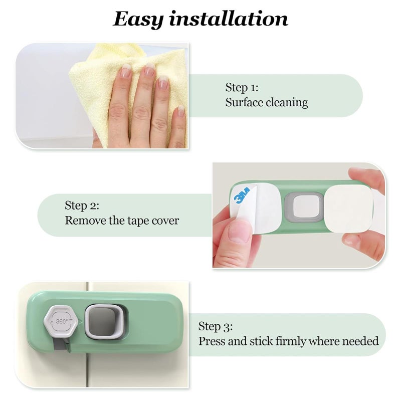 JZS Child Proof Refrigerator Lock, Fridge Locks for Kids with Sticky Adhesive Pads, Child Safety Locks for Doors, RV Refrigerator, Oven Lock Child Safety Baby Cabinet Locks (4 Pack, Green) - Image 3