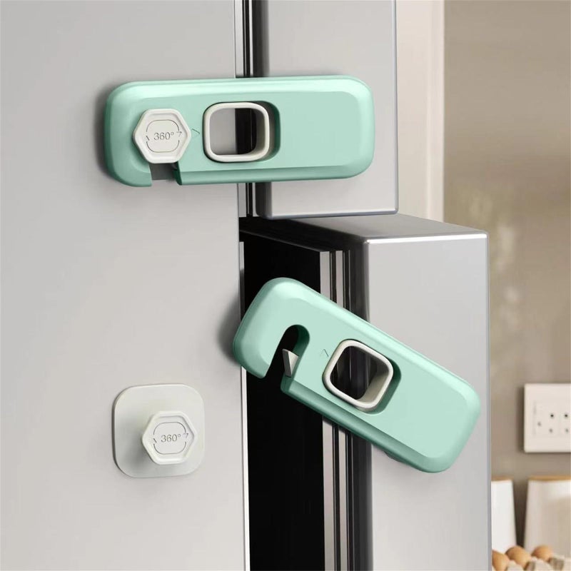 JZS Child Proof Refrigerator Lock, Fridge Locks for Kids with Sticky Adhesive Pads, Child Safety Locks for Doors, RV Refrigerator, Oven Lock Child Safety Baby Cabinet Locks (4 Pack, Green) - Image 5