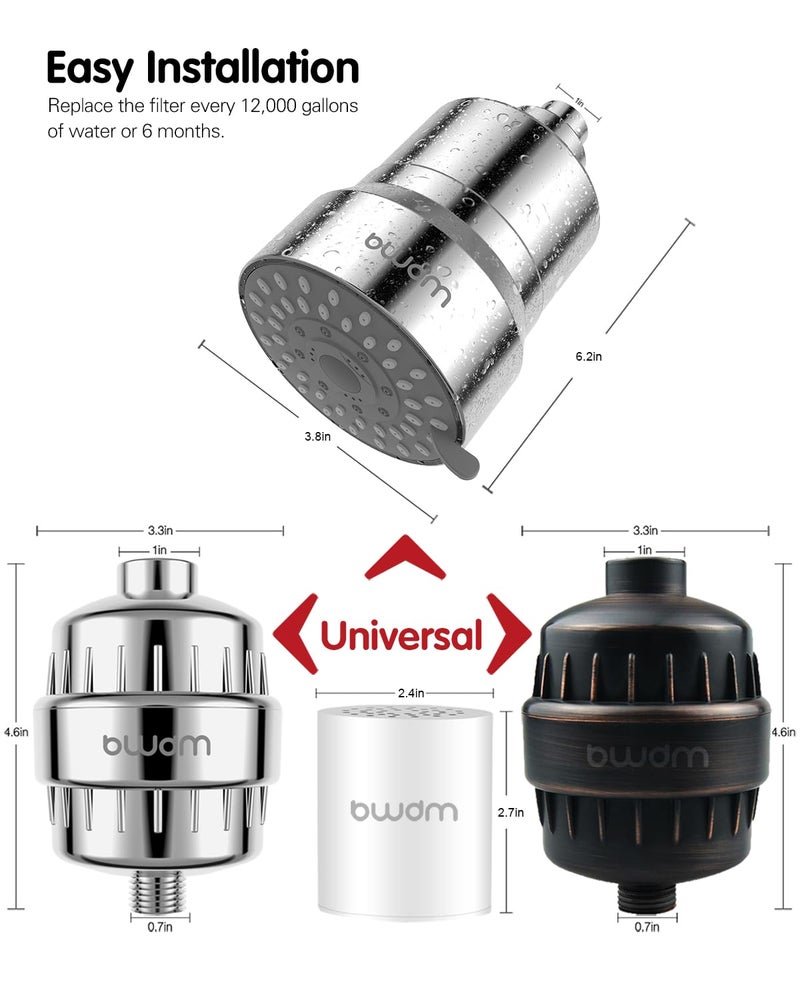 BWDM 15 Stage Shower Filter - Shower Head Filter - Hard Water Filter,Remove Chlorine Heavy Metals and Other Sediments, Vitamin C Water Softener Reduces Dry Itchy Skin,Dandruff (4 x Replacement Cartridge) - Image 3