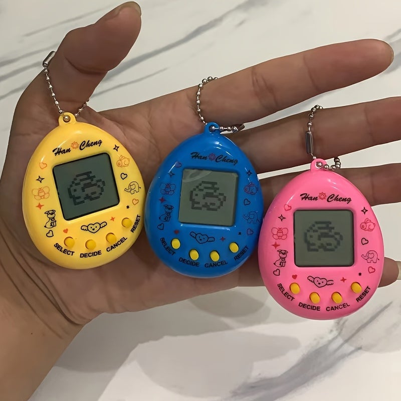 Retro Mini Handheld Game Console with Virtual Pet Keychain - Battery-Powered, Creative Gameplay, Pink/Blue/Yellow, Xcnm, Perfect for Winter - Image 1