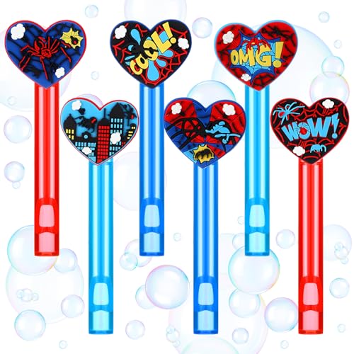 Rotatingpals 24 Pcs Hero Mini Bubble Wands Heart Spider Bubble Wands Assortment Hero Party Favor for Outdoor Summer Gift Goodie Bag Stuffers - Image 1