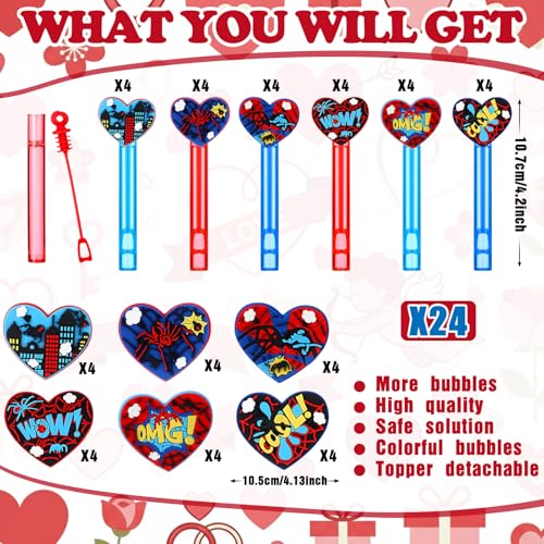 Rotatingpals 24 Pcs Hero Mini Bubble Wands Heart Spider Bubble Wands Assortment Hero Party Favor for Outdoor Summer Gift Goodie Bag Stuffers - Image 5