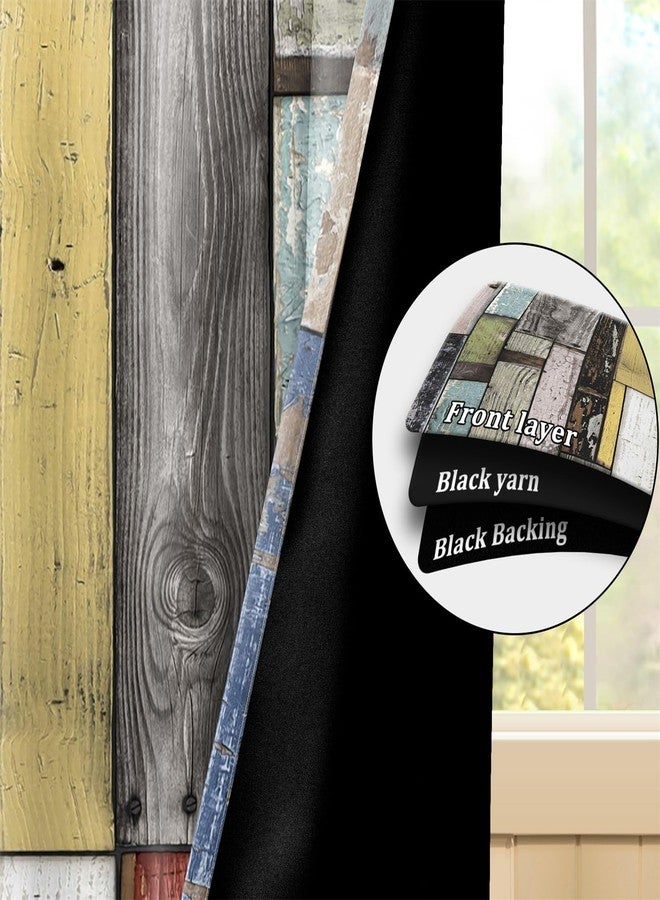 Renaiss 42 x 63 Inch Rustic Wood Barn Door Blackout Curtains Grommet Village Wooden Home Decor Vintage Farmhouse Country Colorful Plank Decorate for Bedroom Living Room Grommet Window Drapes 2 Panels - Image 3
