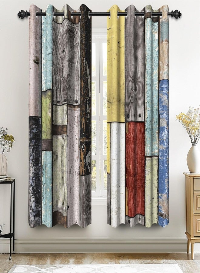 Renaiss 42 x 63 Inch Rustic Wood Barn Door Blackout Curtains Grommet Village Wooden Home Decor Vintage Farmhouse Country Colorful Plank Decorate for Bedroom Living Room Grommet Window Drapes 2 Panels - Image 1