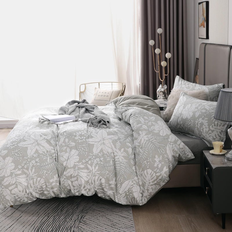 OAITE Duvet Cover Set Queen Size Floral Pattern 600 Thread Count Ultra Soft 100% Long Staple Cotton Duvet Cover Sets 3-PC  Breathable Duvet Cover with Zipper Closure & Corner Ties - Image 4