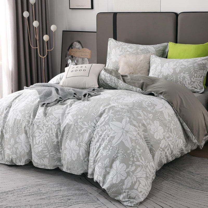 OAITE Duvet Cover Set Queen Size Floral Pattern 600 Thread Count Ultra Soft 100% Long Staple Cotton Duvet Cover Sets 3-PC  Breathable Duvet Cover with Zipper Closure & Corner Ties - Image 2