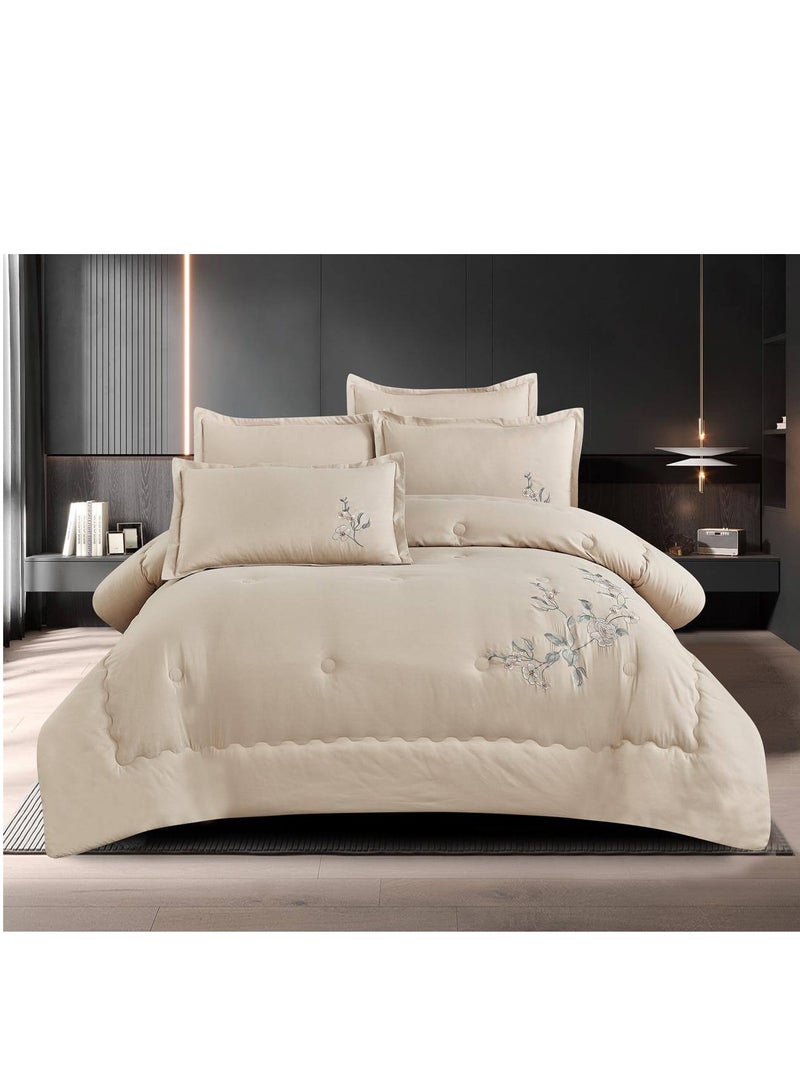 Soft Cotton 6 Pieces King Size Embroidered Duvet Cover Sets Duvet Cover 220X240 Fitted Sheet 200 X 200