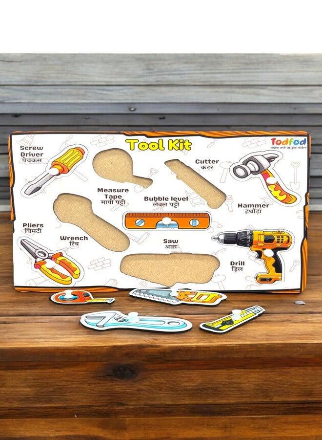 TodFod Wooden Power Tools Puzzle Kit for Kids | Montessori Inspired Educational Identify & Match Toy Set | Fun Mechanical Automobile Tools Puzzle Board with Knobs | 3D Shape Recognition - Image 4