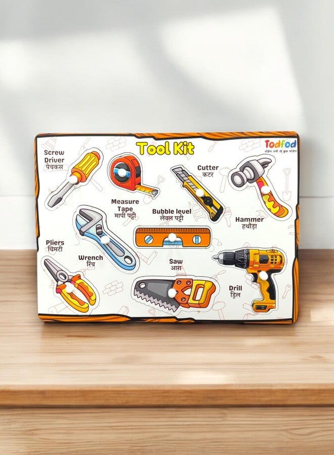 TodFod Wooden Power Tools Puzzle Kit for Kids | Montessori Inspired Educational Identify & Match Toy Set | Fun Mechanical Automobile Tools Puzzle Board with Knobs | 3D Shape Recognition - Image 3