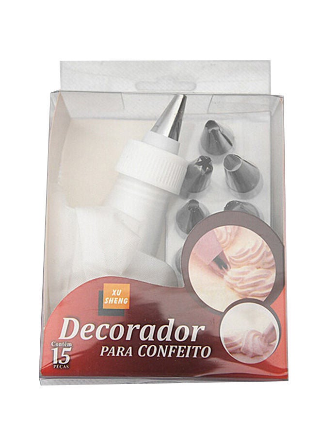 NIBEMINENT 15-Piece Cake Decorating Icing Tip Nozzle Set With Bag Silver/White 11centimeter  - Image 1