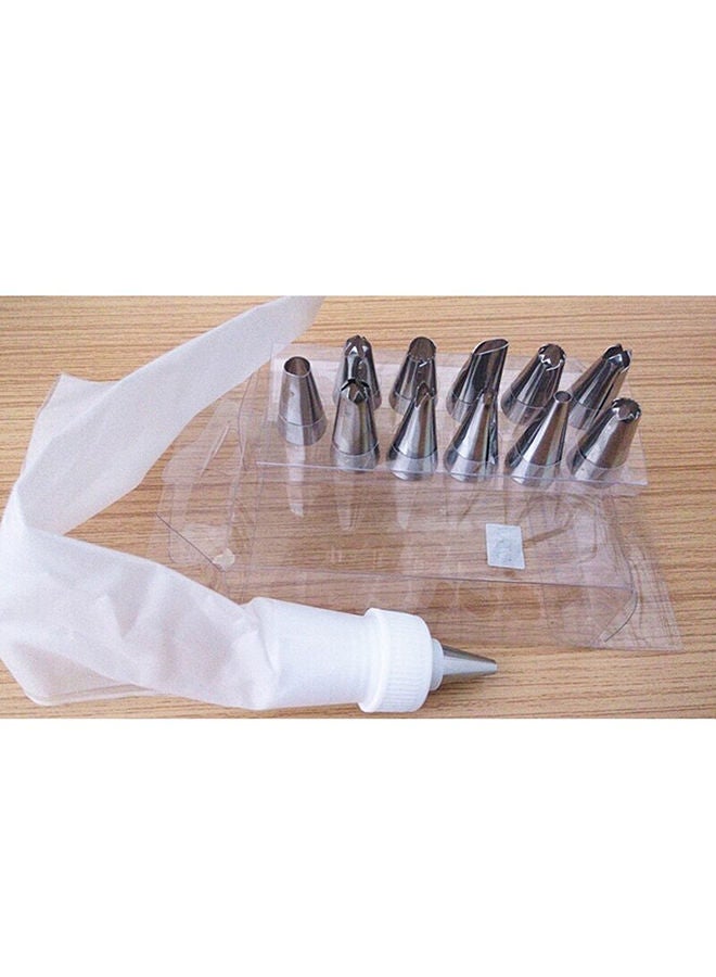 NIBEMINENT 15-Piece Cake Decorating Icing Tip Nozzle Set With Bag Silver/White 11centimeter  - Image 2