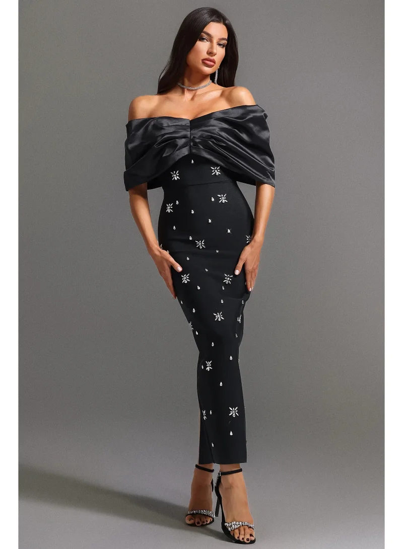 Bella Barnett Soloma Off-the-Shoulder Diamond Maxi Dress