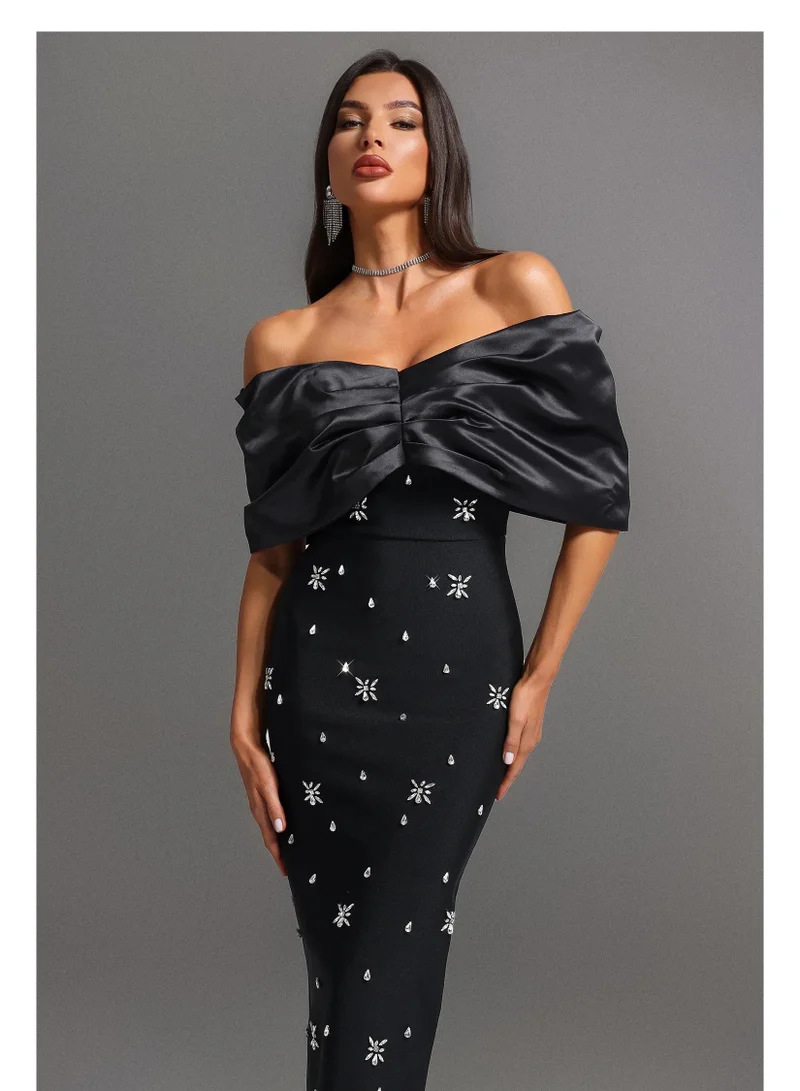 Bella Barnett  Soloma Off-the-Shoulder Diamond Maxi Dress for Women | Best Price UAE