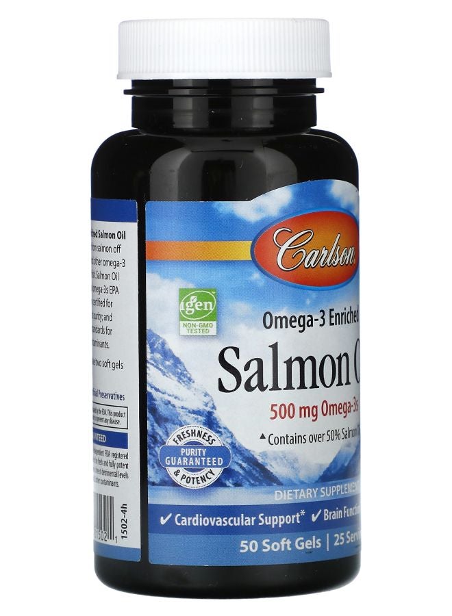 Carlson Omega-3 Enriched Salmon Oil 500 mg 50 Soft Gels (250 mg per Soft Gel) - Image 2