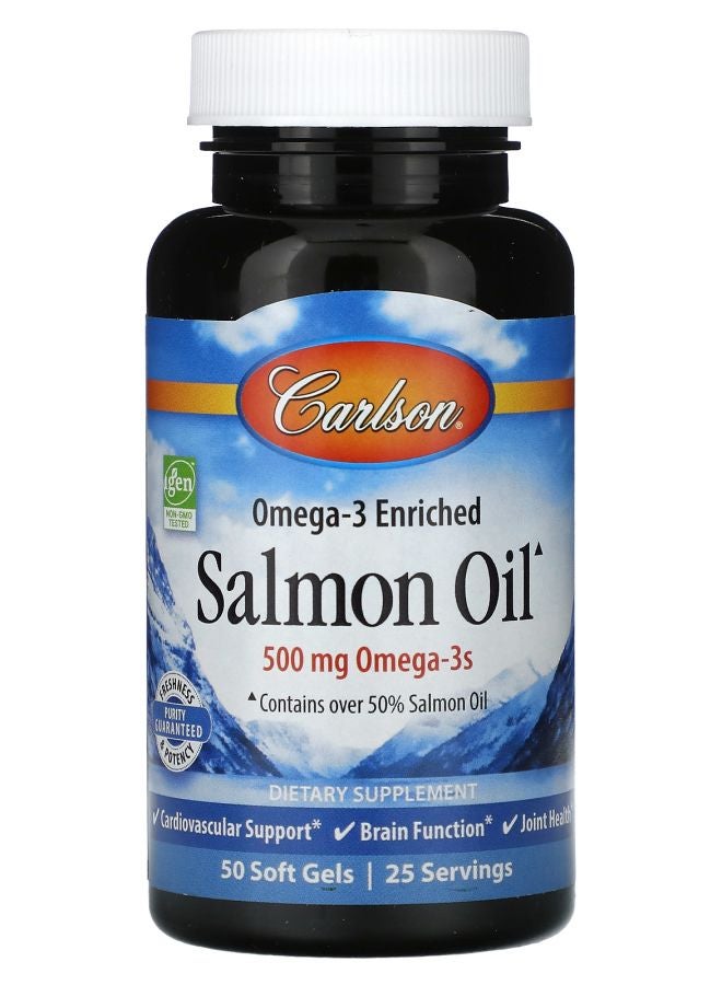 Carlson Omega-3 Enriched Salmon Oil 500 mg 50 Soft Gels (250 mg per Soft Gel) - Image 1