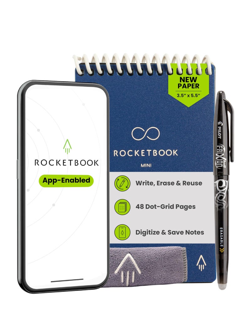 Rocketbook Mini Reusable Smart Notepad, Pocket Size On-The-Go Notebook, 3.5x5.5, Navy Blue (Pack of 1) - Image 1