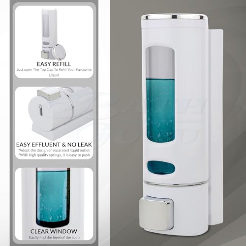 BATH GURU ABS Plastic Soap Dispenser for Bathroom Wall Mounted Shampoo Conditioner Hand Wash Gel Dispenser Liquid Soap Sanitizer Dispenser for Basin Kitchen Sink 400 Ml Pack of 1 White - Image 5