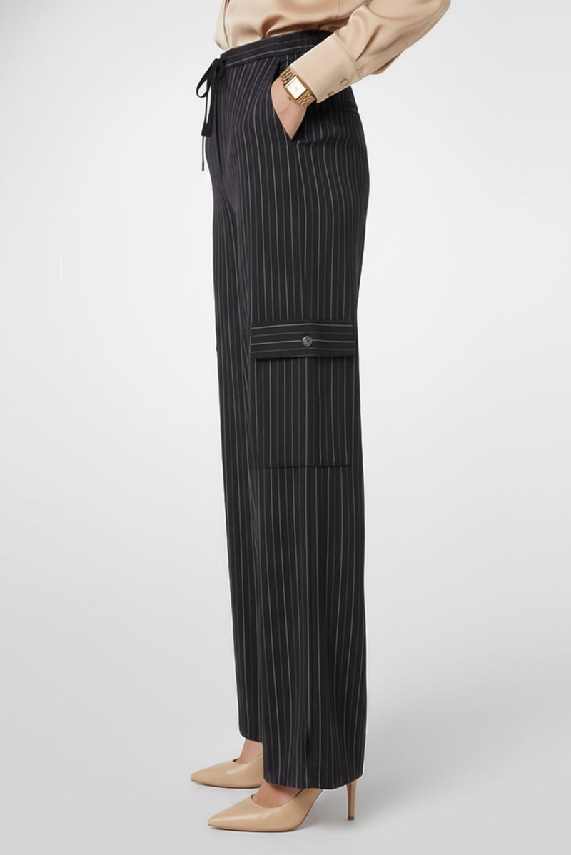 PINKO Women Regular Fit Stripe Cargo Pants, Deep Navy - Image 3