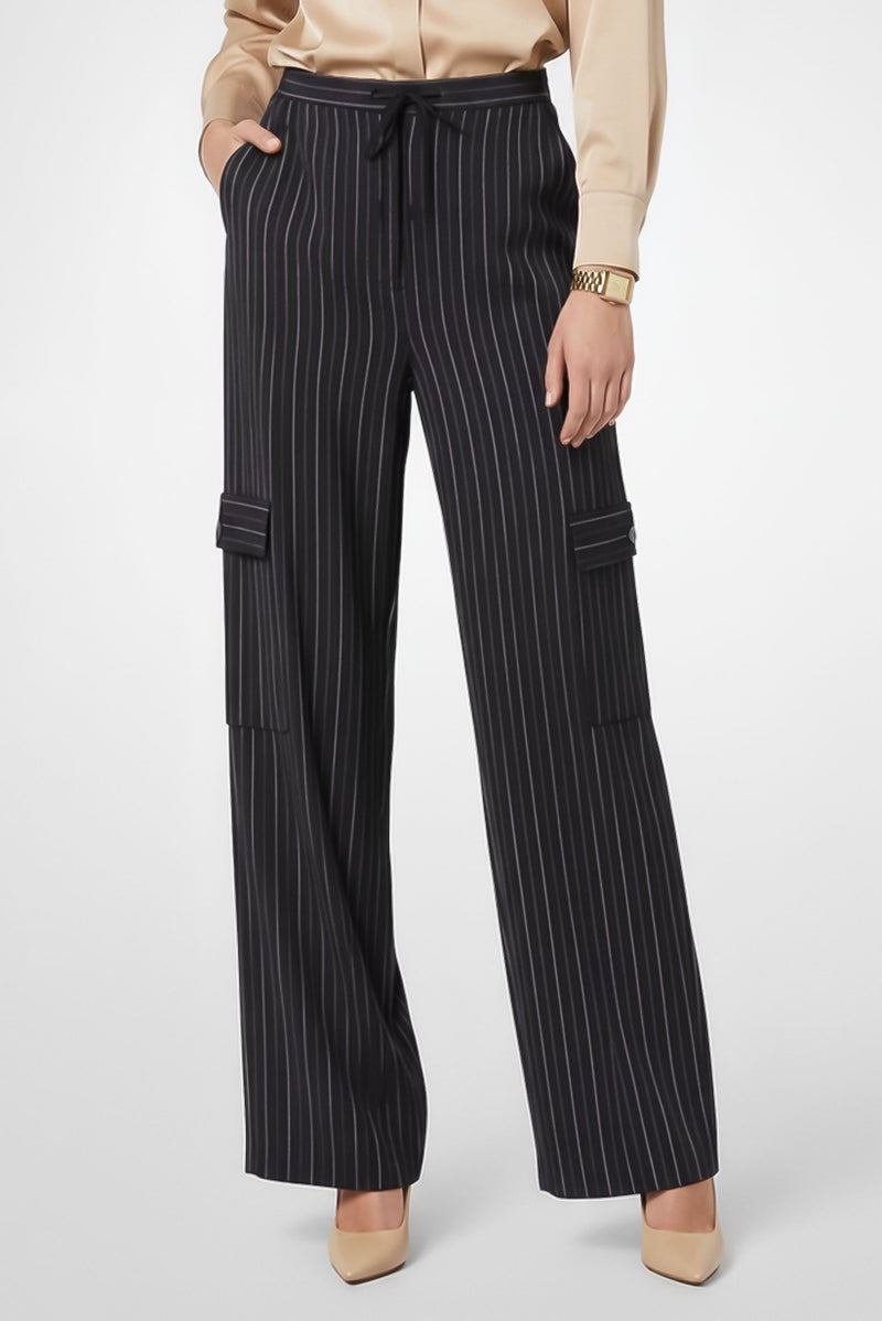 PINKO Women Regular Fit Stripe Cargo Pants, Deep Navy - Image 5