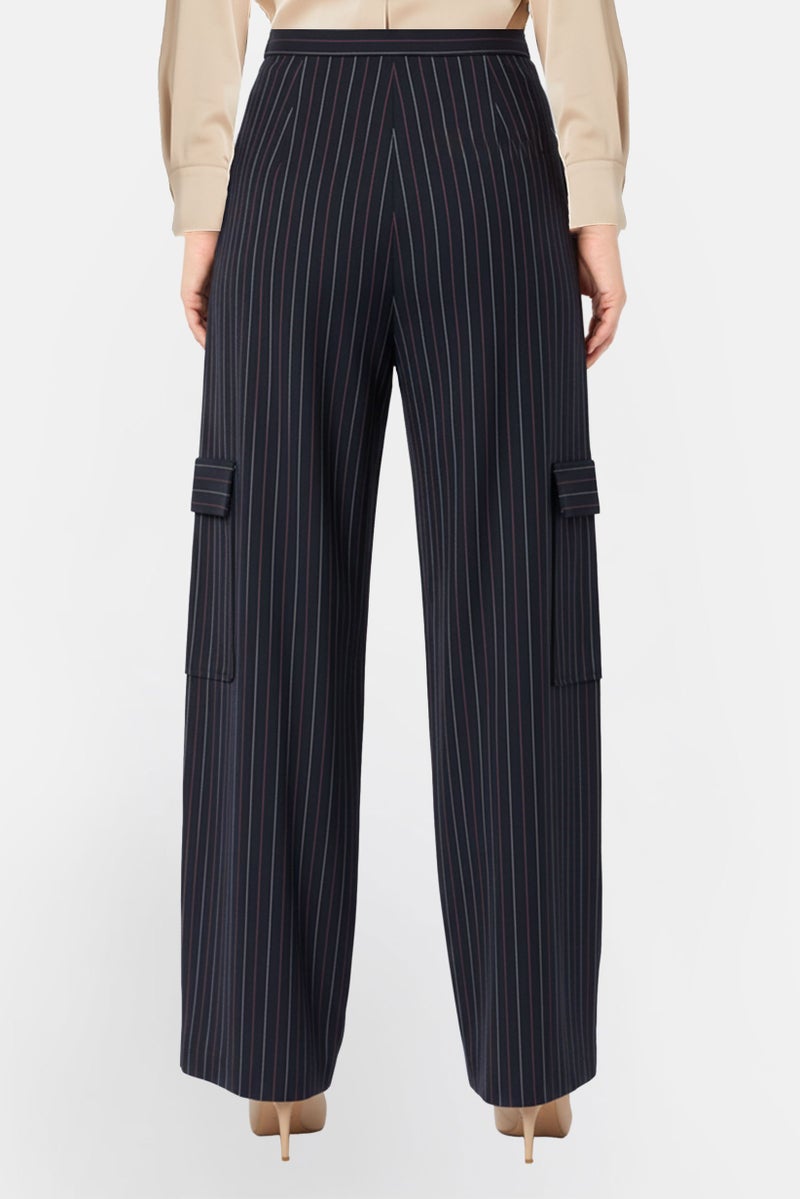 PINKO Women Regular Fit Stripe Cargo Pants, Deep Navy - Image 4