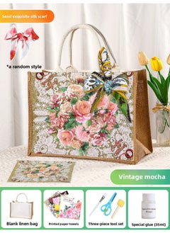 Butterfly Ancient Bart Material Bag Diy Mother's Day Canvas Bag Children's Handmade Creative Linen Bag Group Building Activity Gift-Color:Horizontal Style [retro Mocha] Comes With A Full Set Of Tools + Detailed Tutorials